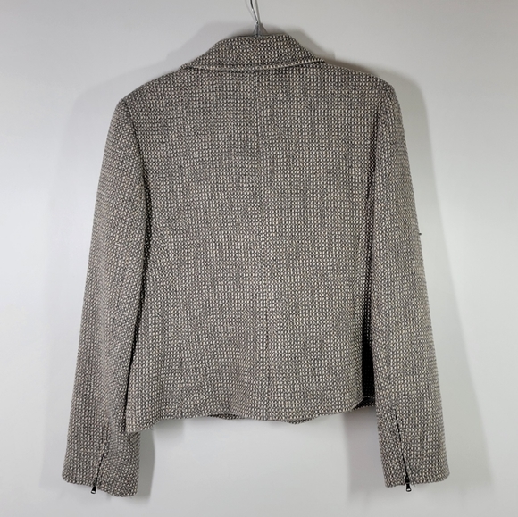 Talbots Tan Gray Wool Blend Moto Zip Pockets Blazer Jacket Women's Size 14 - Picture 4 of 5